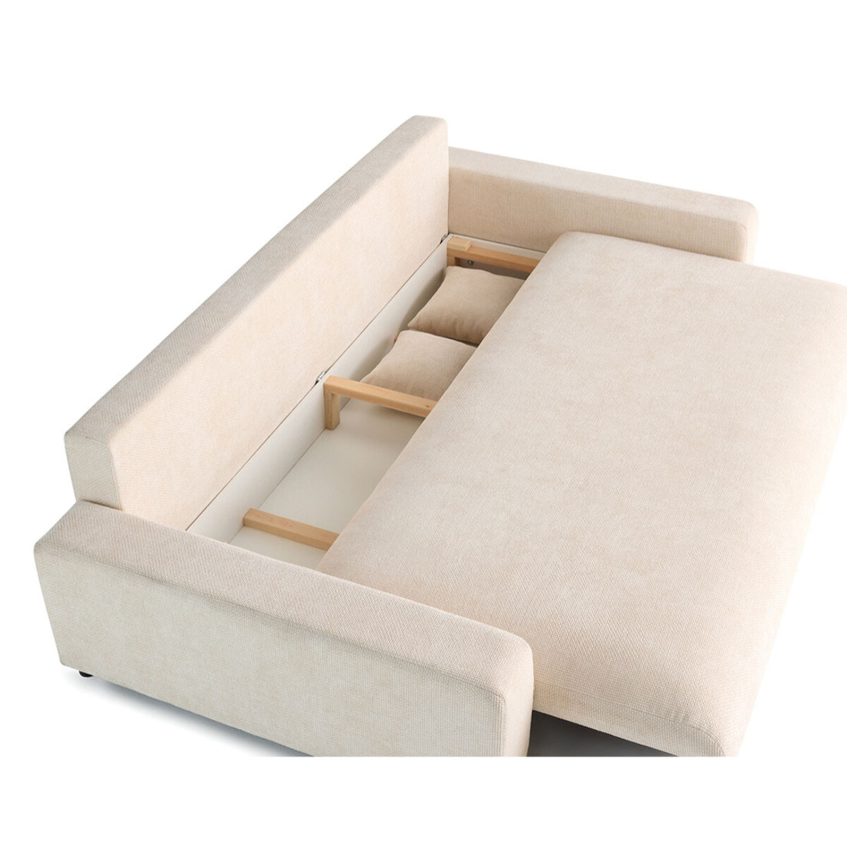 Pivoine - canapé droit 3 places - convertible avec coffre - en velours texturé - Beige