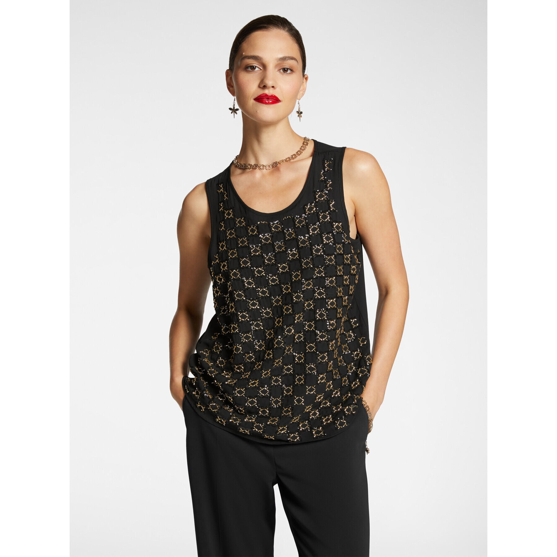 Elena Mirò - Top bordado - Negro