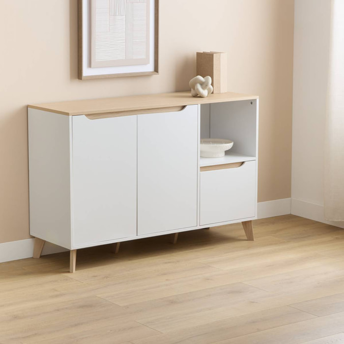 Buffet Luma rectangulaire 40x120cm 2 portes 1 tiroir blanc