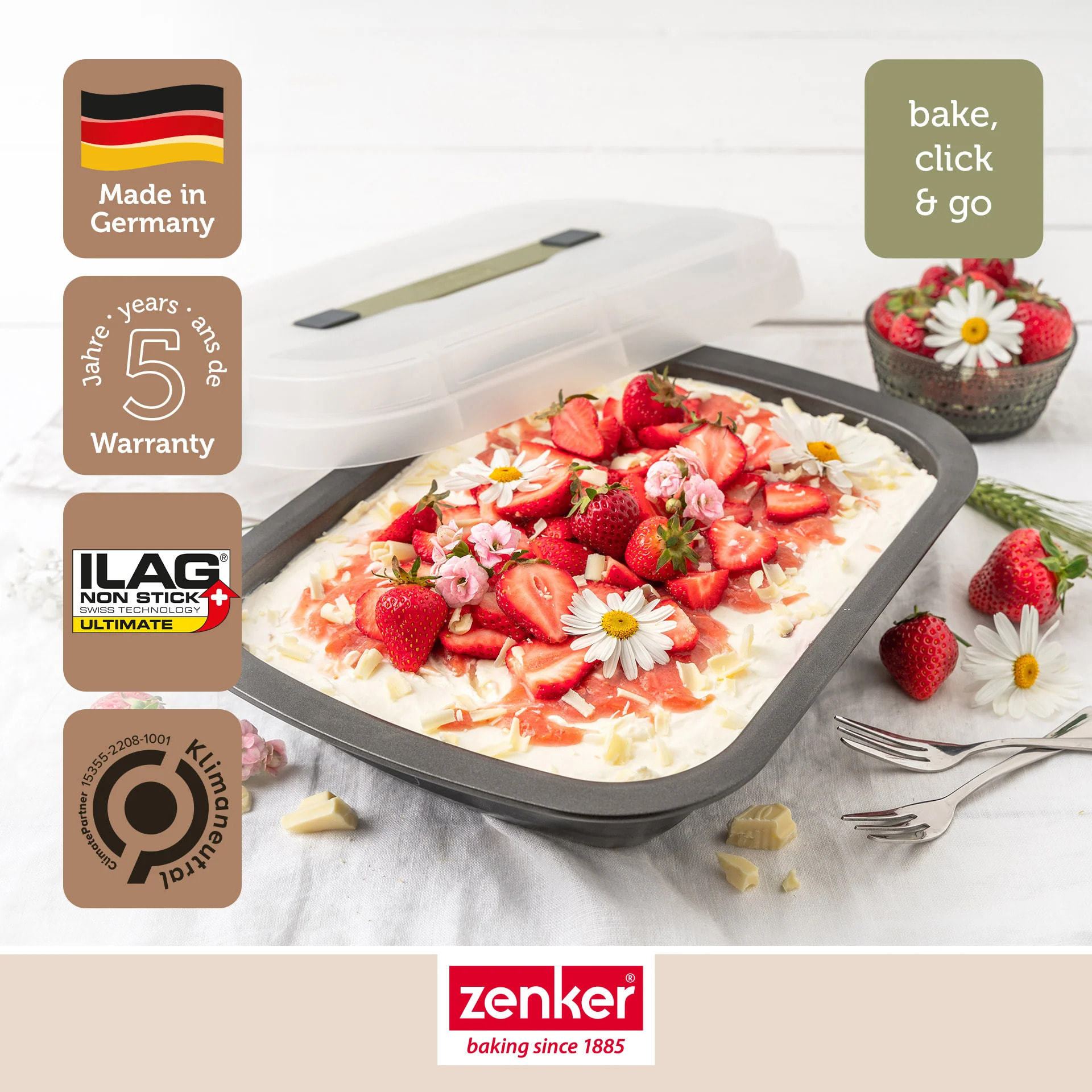 Ensemble de 2 Moules à gâteaux rectangulaire avec couvercle de transport 34 x 24 cm Zenker Bake Click and Go