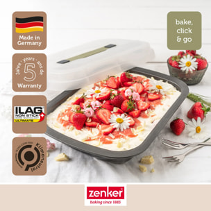 Ensemble de 2 Moules à gâteaux rectangulaire avec couvercle de transport 34 x 24 cm Zenker Bake Click and Go