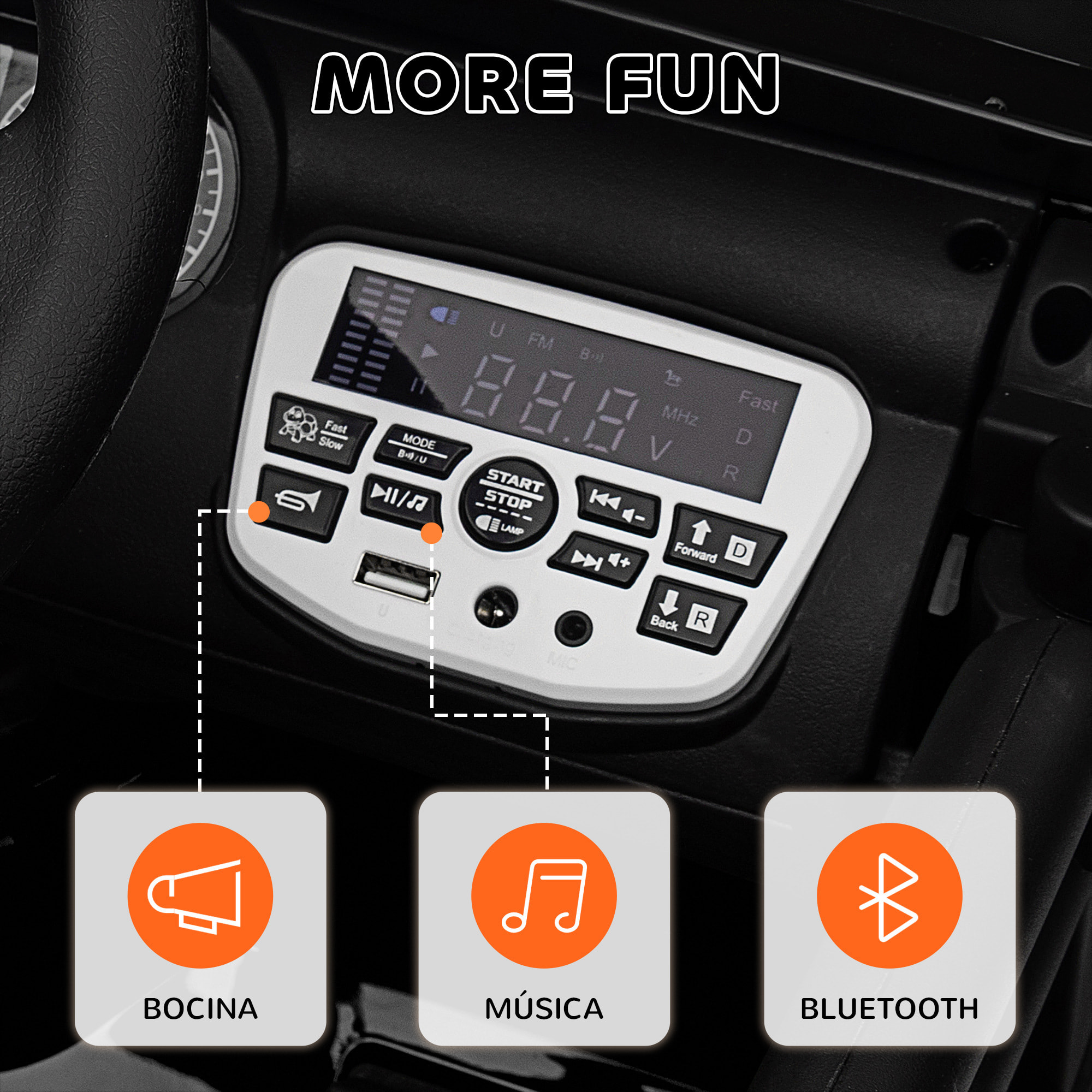 Coche Eléctrico para Niños de +3 Años Carro Eléctrico Infantil Todoterreno de Batería 12V con Mando a Distancia Ruedas Amortiguadas Faros LED Bocina Música Negro