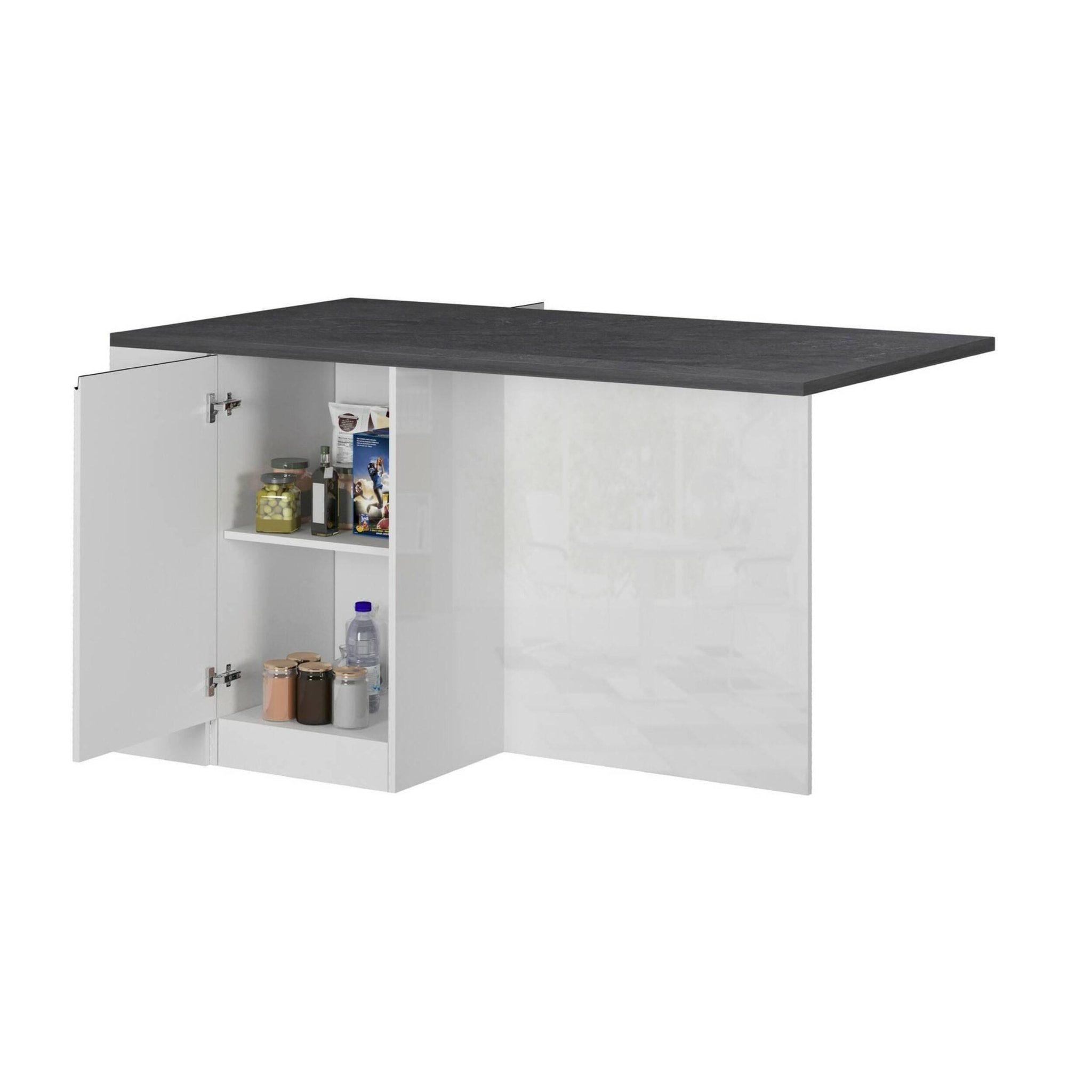 Isola da cucina Dcannaval, Tavolo ausiliario portaoggetti, 100% Made in Italy, 160x90h90 cm, Bianco lucido e Ardesia