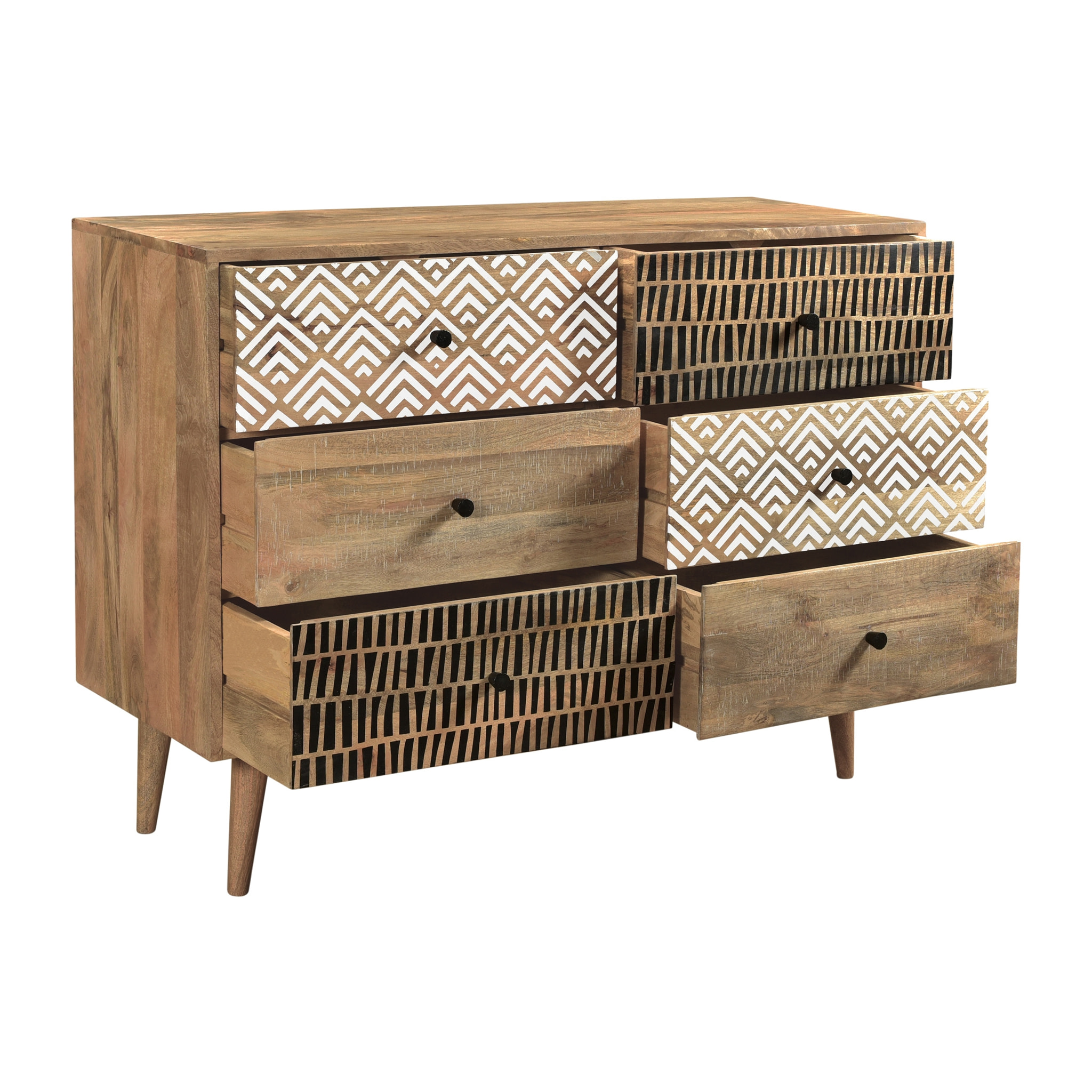 Commode en bois 6 tiroirs à motifs - Tali