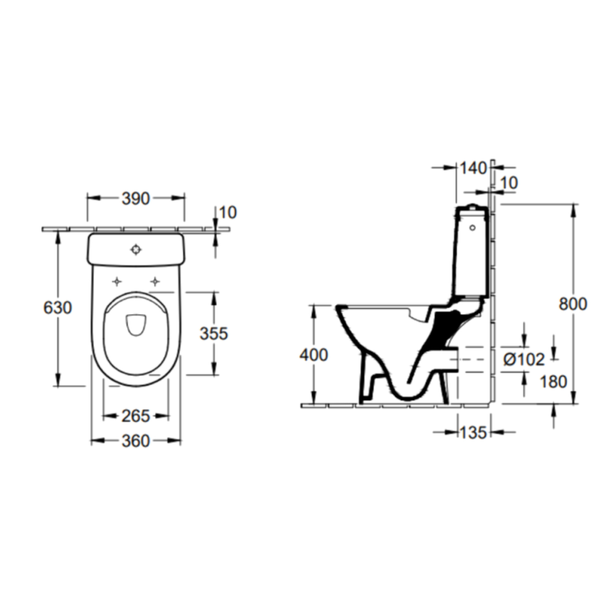 WC à poser compact sans bride sortie horizontale VILLEROY & BOCH O.novo avec abattant fein de chute