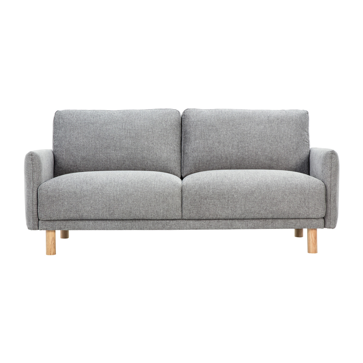 Canapé design 3 places en tissu effet velours texturé gris et bois clair BONO