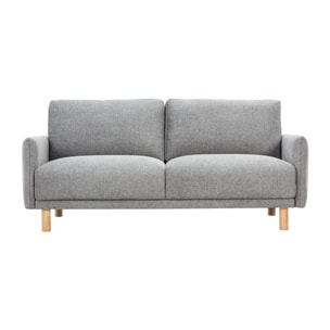 Canapé design 3 places en tissu effet velours texturé gris et bois clair BONO