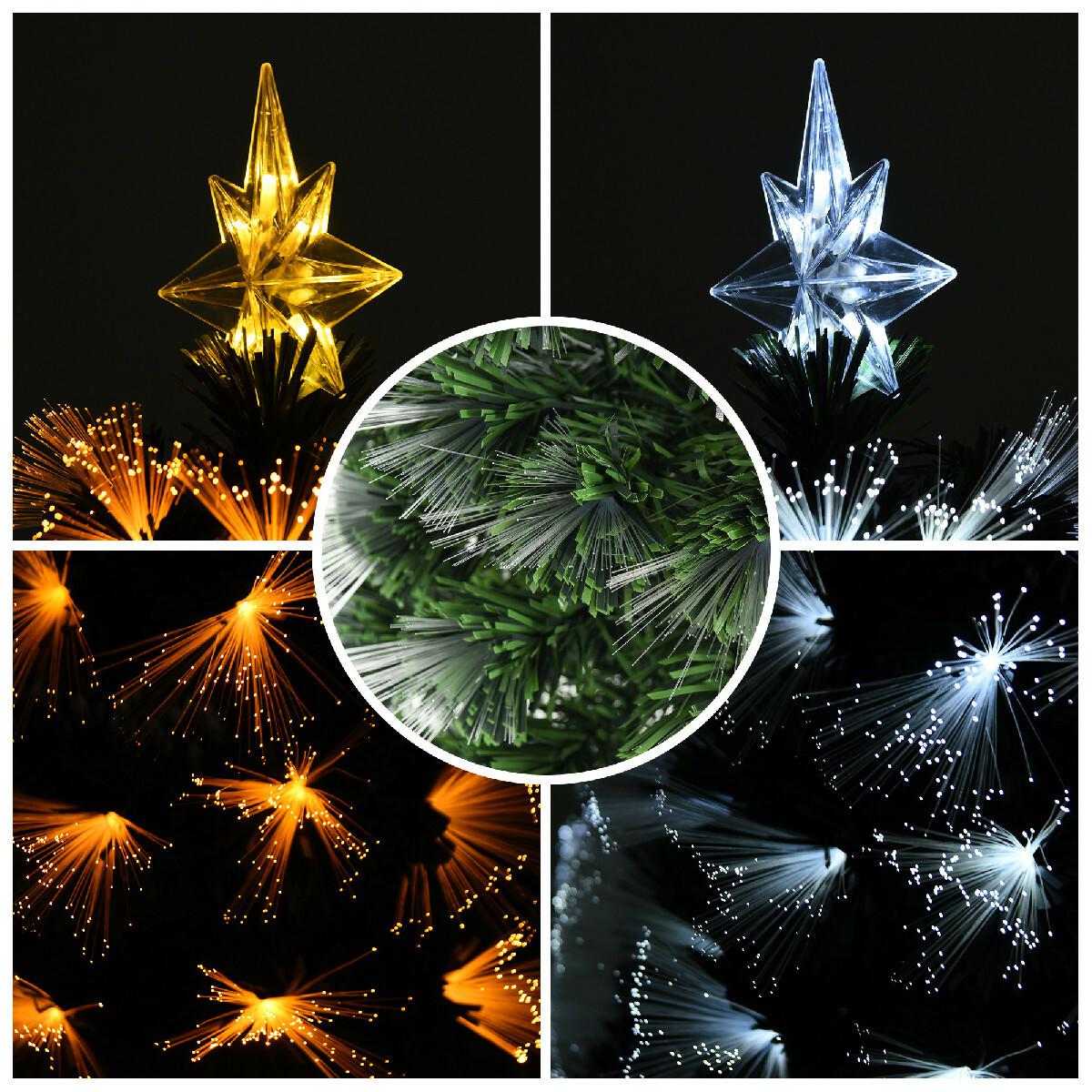 Sapin de Noël artificiel lumineux fibre optique LED 3 couleurs + support pied Ø 70 x 150H cm 170 branches étoile sommet brillante vert