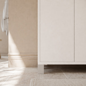 Meuble de Salle de Bains 50 cm Blanc 2 Portes et Vasque Céramique Noire - XENOS