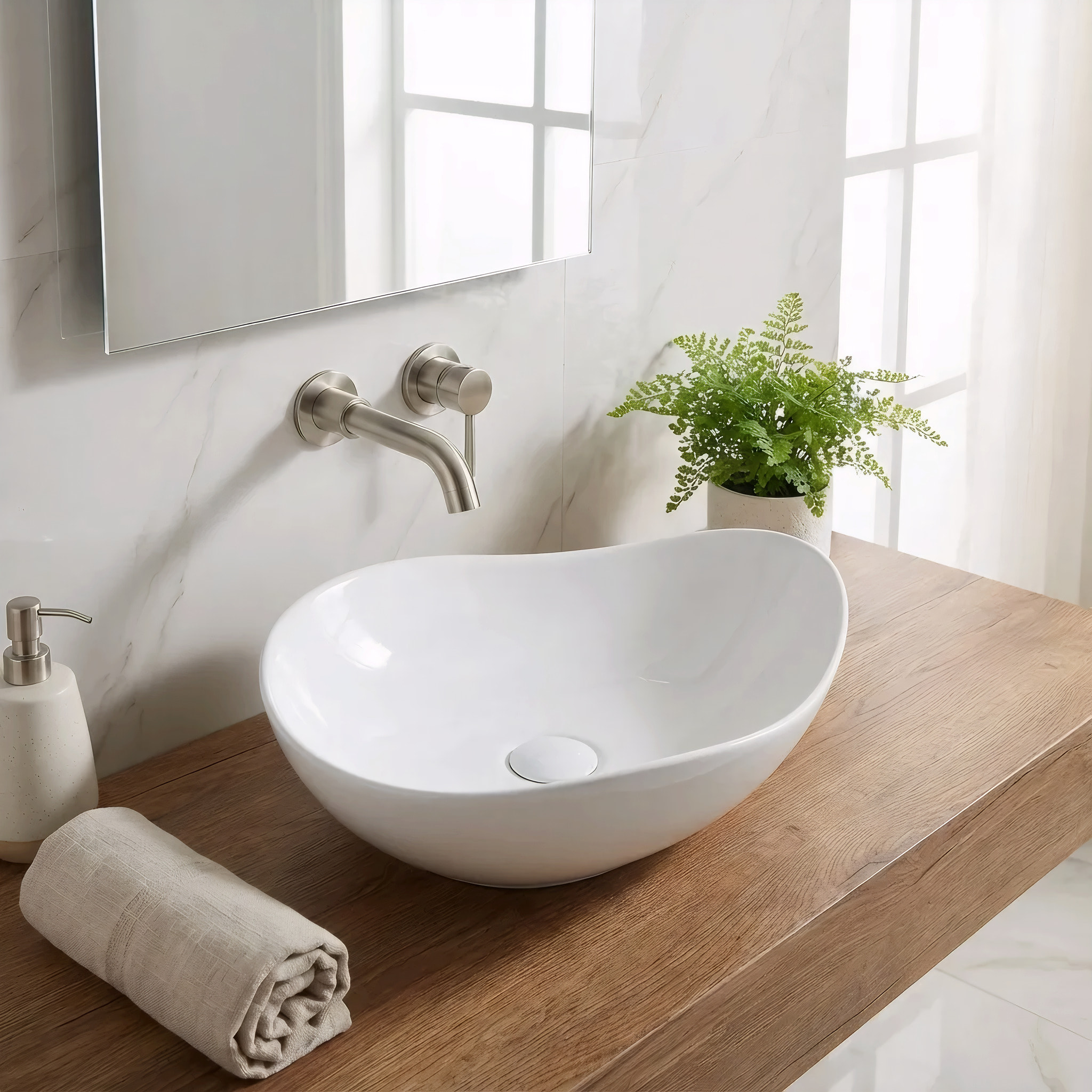 Vasque à poser design asymétrique 50,5 x 38 x 19 cm sans trop-plein blanc brillant PixL (CEPX5038)