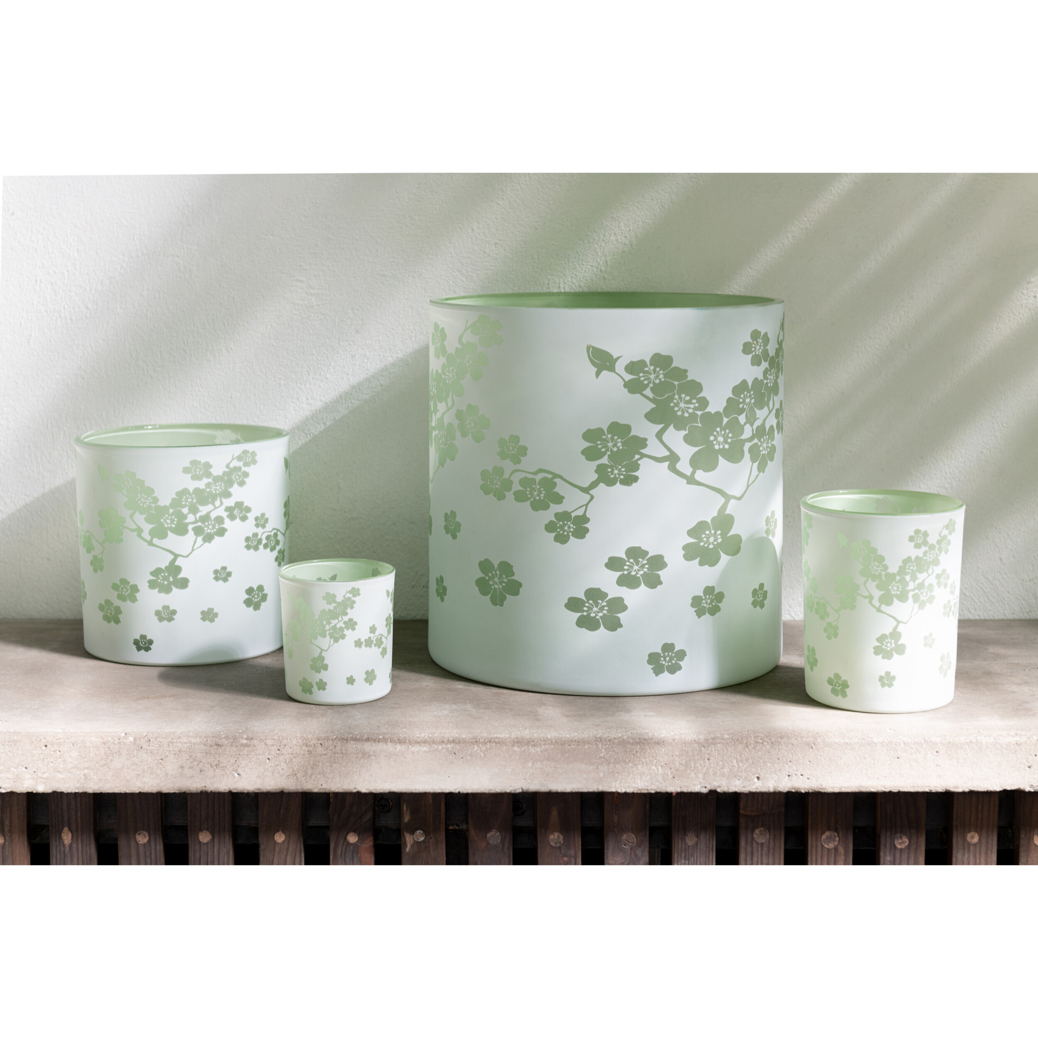 J-Line Photophore Fleurs Verre Vert Medium