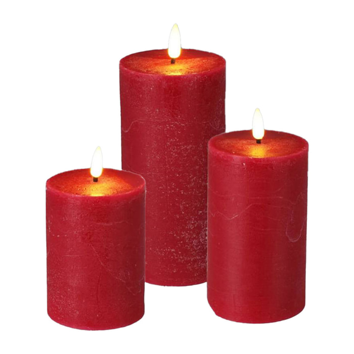 conjunto de 3 velas led en diferentes tamaños en color rojo con temporizador