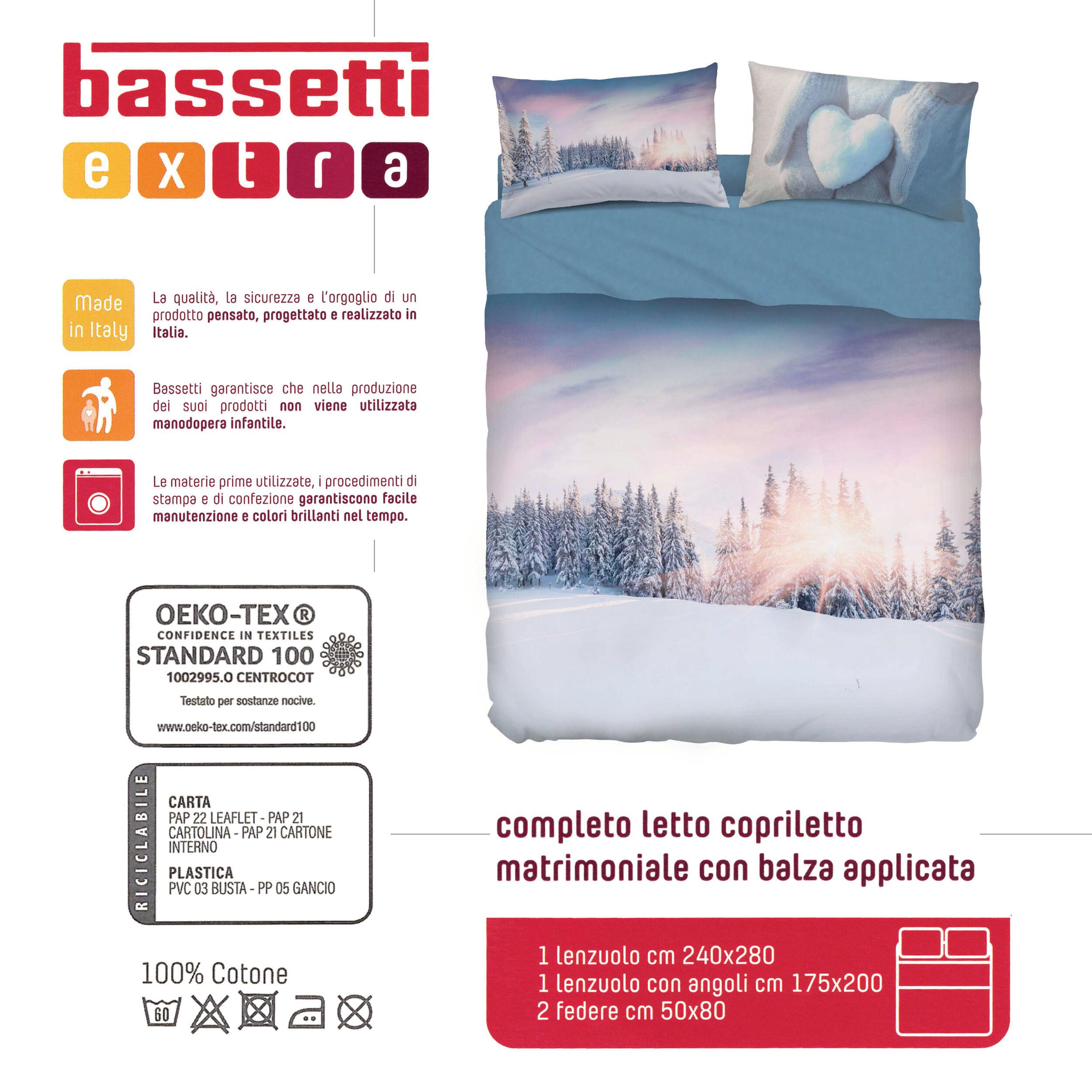 BASSETTI completo letto IMAGE copriletto lenzuolo serie stampa in digitale alta definizione animali natura paesaggi balza applicata 100% cotone – Made in ITALY (WINTER FROZEN, MATRIMONIALE)