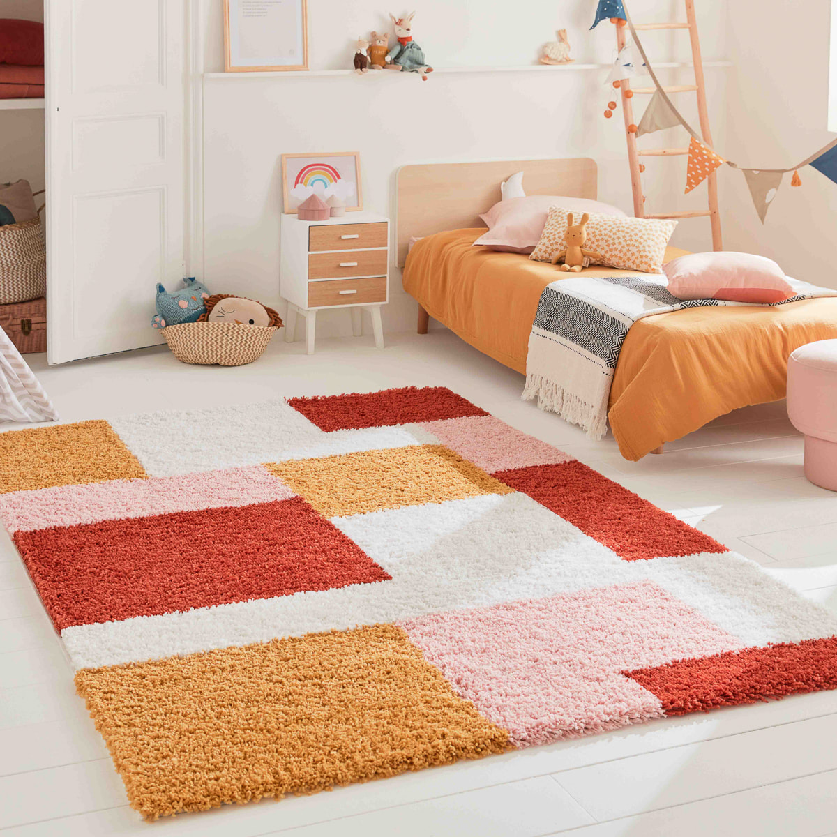 Aquarelle - tapis chambre d'enfant à motif géométrique terra