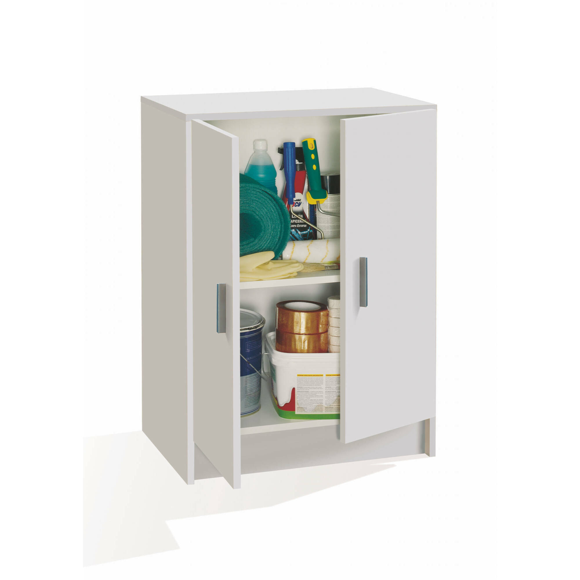 Armadio multiuso 2 ante Pan, Mobile ausiliario basso, Porta scarpe a 1 ripiano, Armadietto multifunzione, 59x37h80 cm, Bianco