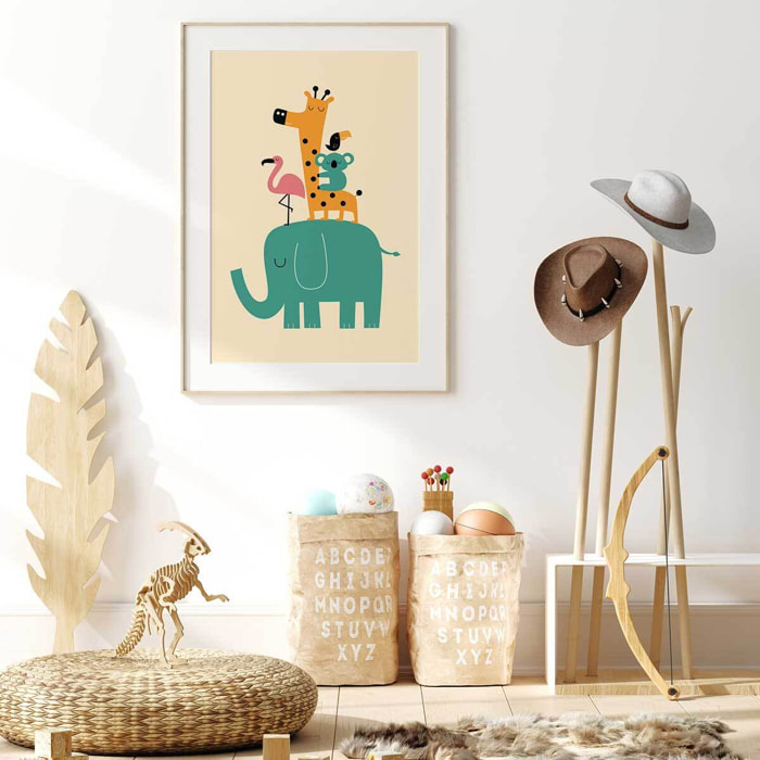 Affiche enfant pyramide des amis  Affiche + cadre en bois - Chêne