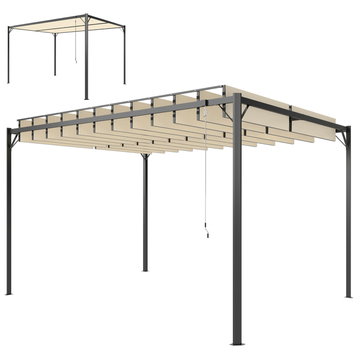 Pérgola de Jardín 3x4 m, Cenador de Jardín con Techo de Lamas Orientables, Estructura de Metal, Protección UPF50+, Pabellón para Exterior, Patio, Terraza, Blanco Crema