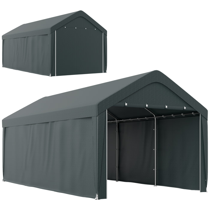Carpa Garaje 6x3 m Garaje Exterior para Coche Impermeable Cobertizo de Exterior Anti-UV con Paredes Laterales Desmontables y 2 Puertas con Cremallera Gris Oscuro