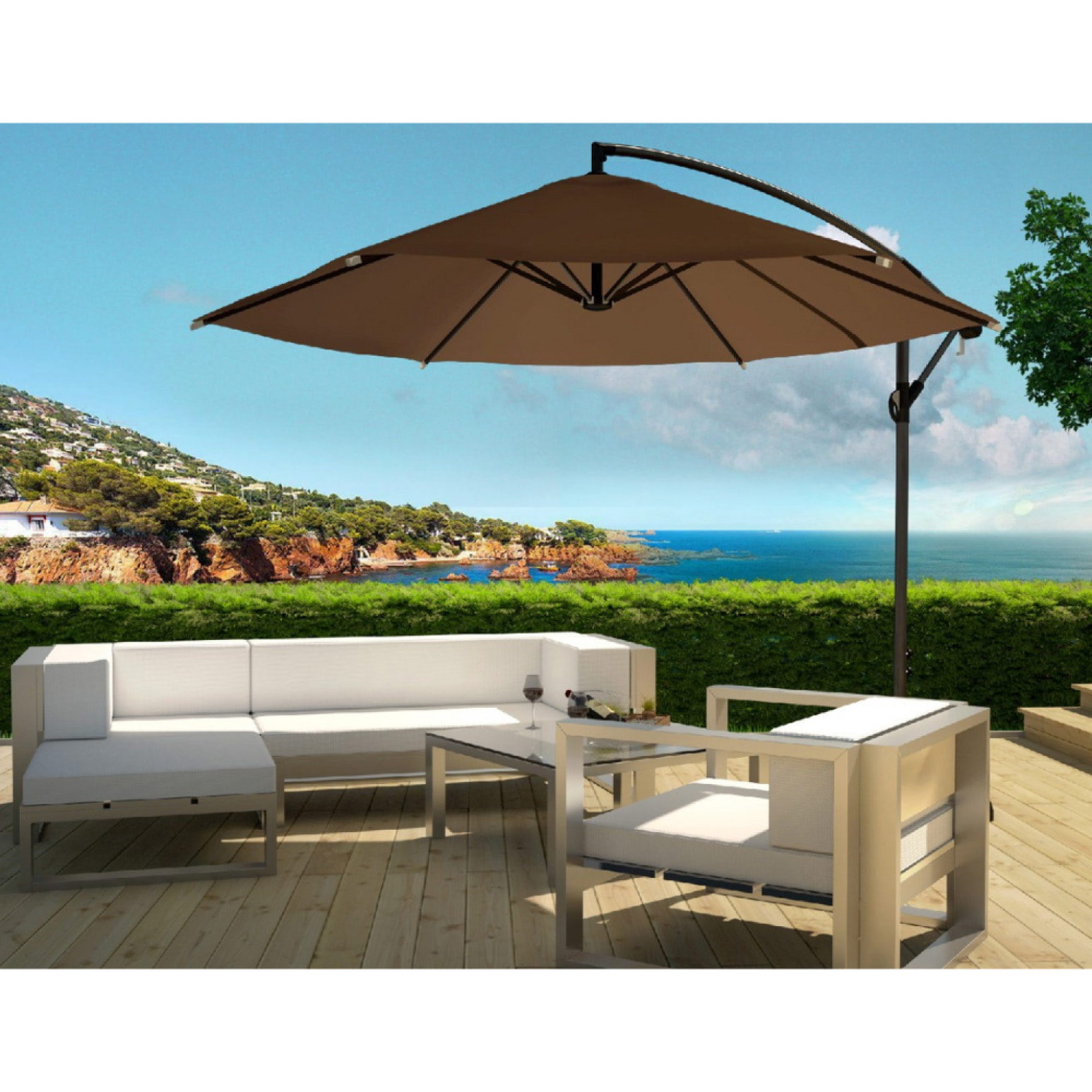 Parasol déporté Ø 3m chocolat FREY