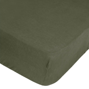 Drap-housse "Linah" - vert kaki - lin lavé 140x190 cm