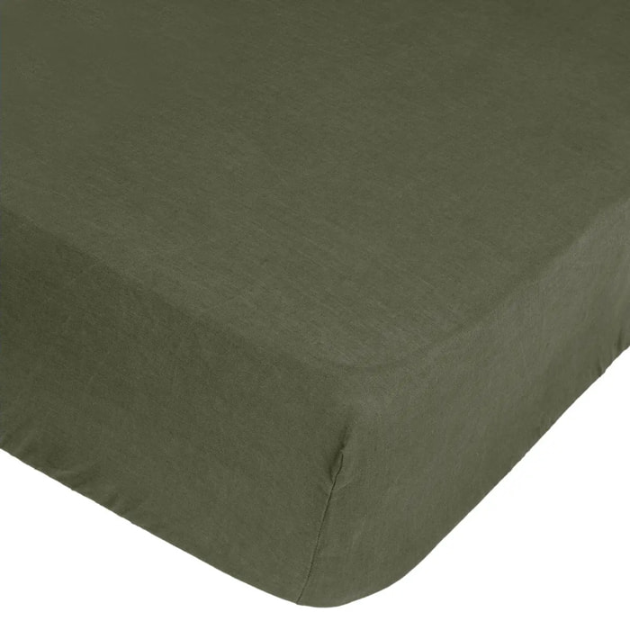 Drap-housse "Linah" - vert kaki - lin lavé 140x190 cm