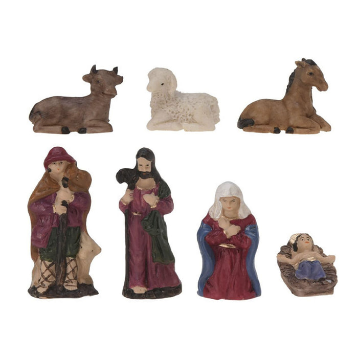 Set de 7 figuritas para belén con detalles realistas y tamaños variados