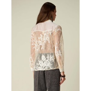 Oltre - Camicia in pizzo con volant - Bianco