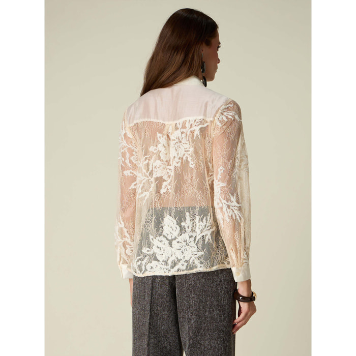 Oltre - Camicia in pizzo con volant - Bianco