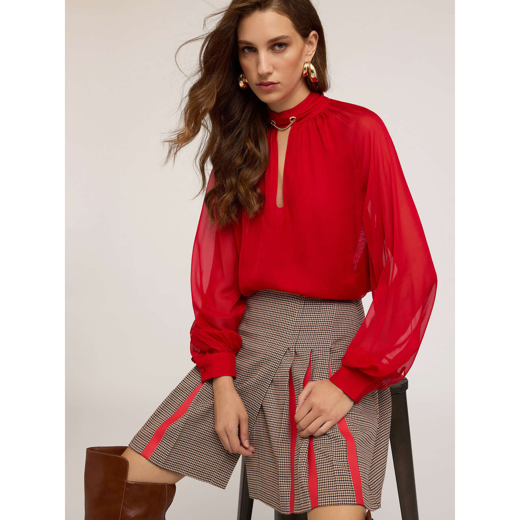 Motivi - Blusa in chiffon con dettaglio metallico - Rosso