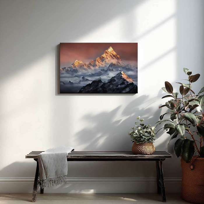 Tableau montagnes enneigées minimalistes fond blanc Toile imprimée