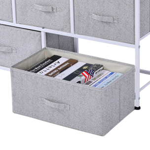 Commode meuble de rangement dim. 100L x 30l x 54H cm 5 tiroirs non-tissés gris structure métal blanc plateau MDF bois clair