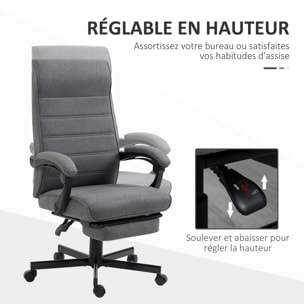 Chaise de bureau manager ergonomique inclinable réglable repose-pied rétractable tissu gris