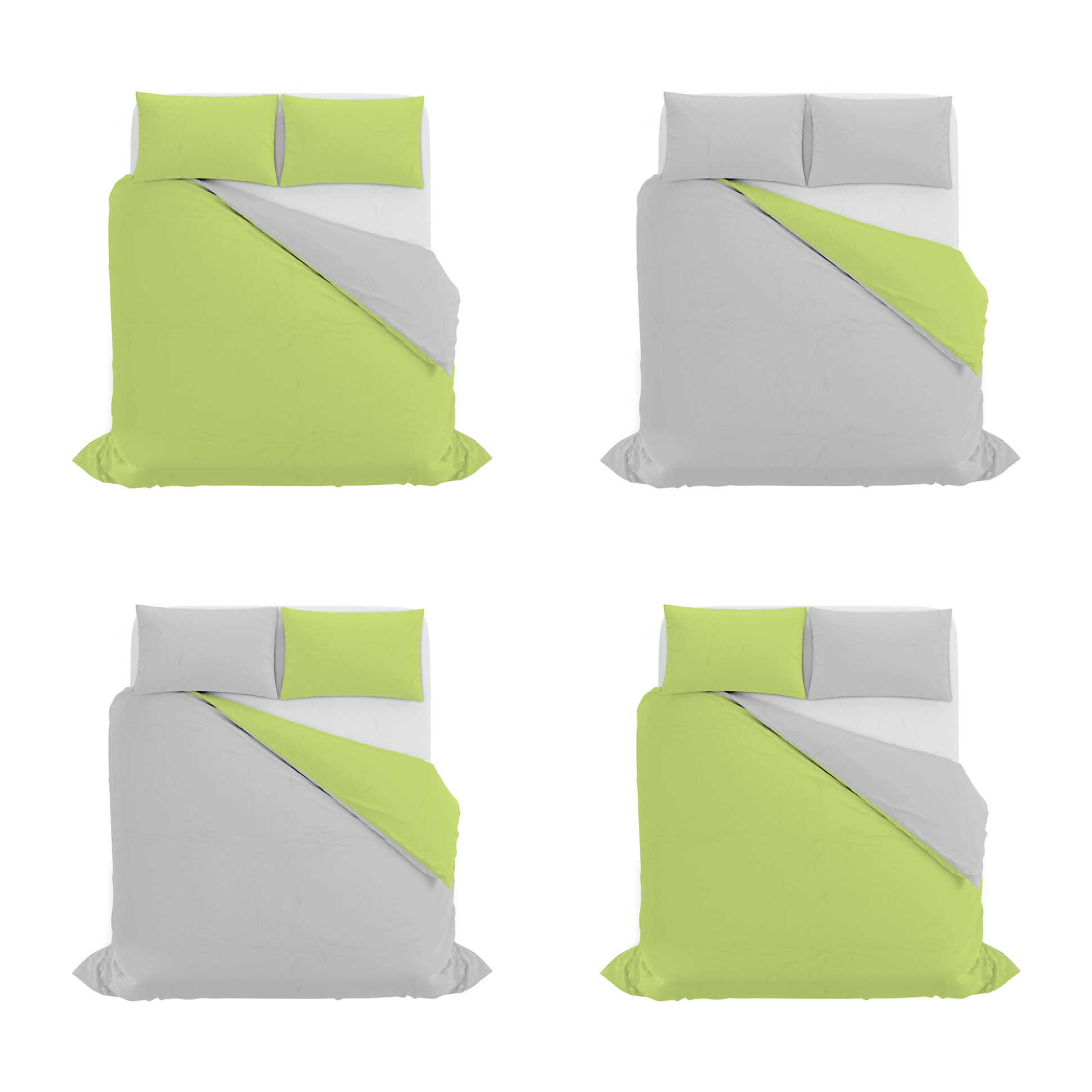 PARURE COPRIPIUMINO NATURAL COLOR, 100% Cotone, Made in Italy - VERDE ACIDO/GRIGIO CHIARO