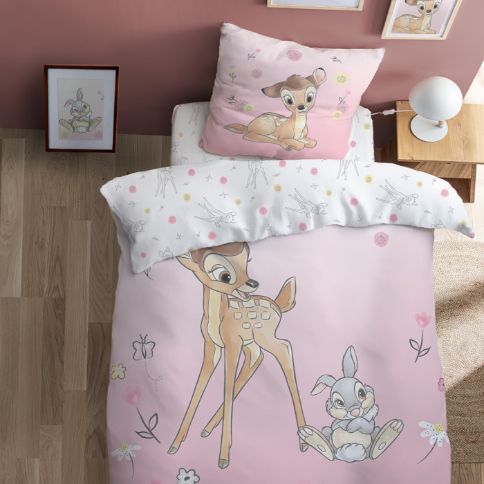 Parure de lit imprimée 100% coton, DISNEY HOME BAMBI FLOWERS