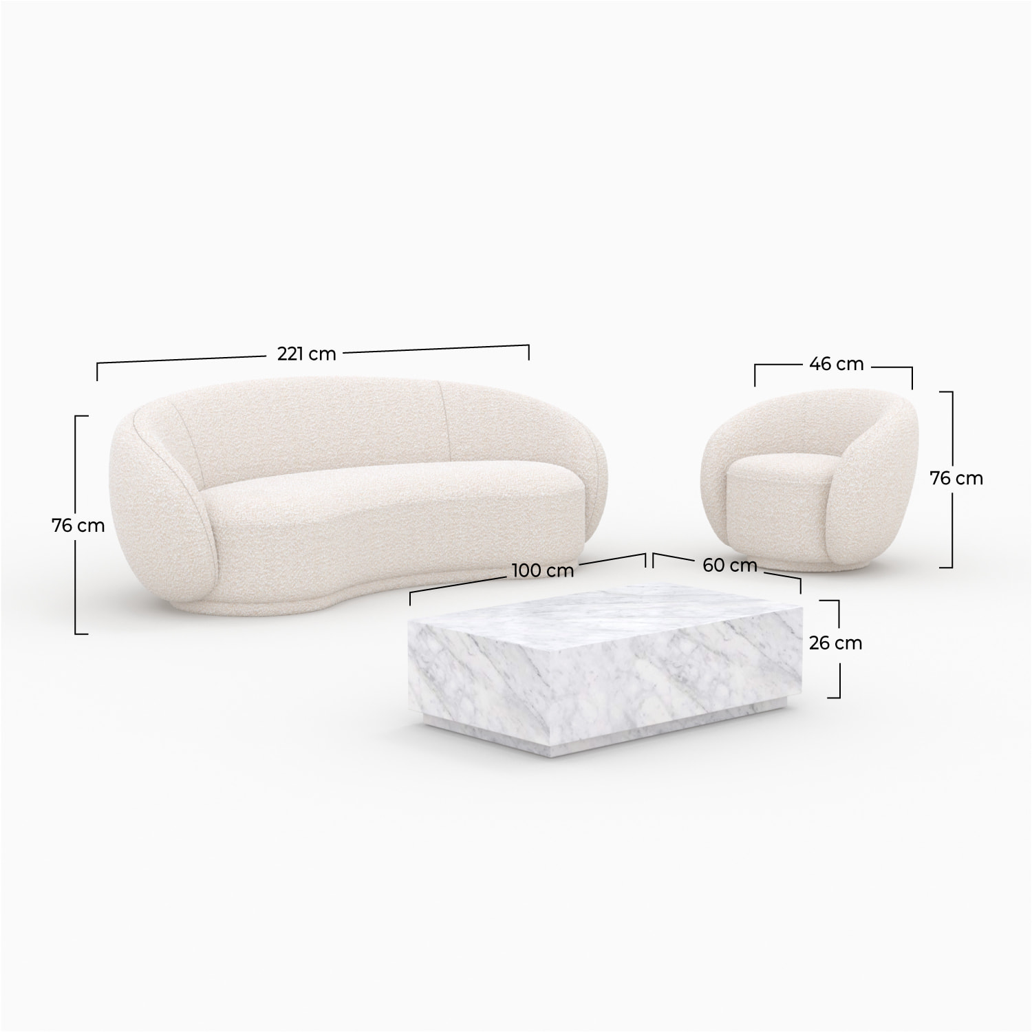 Ensemble canapé, fauteuil et table basse 4 personnes - Izaé
