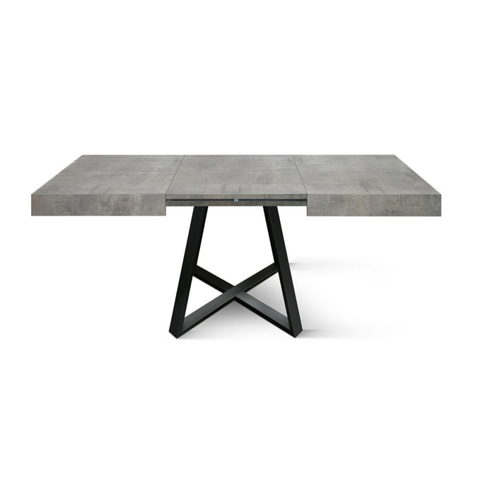 Tavolo FORTE DEI MARMI in legno, finitura grigio cemento e base a X in metallo antracite, allungabile 95x90 cm - 145 x 90 cm