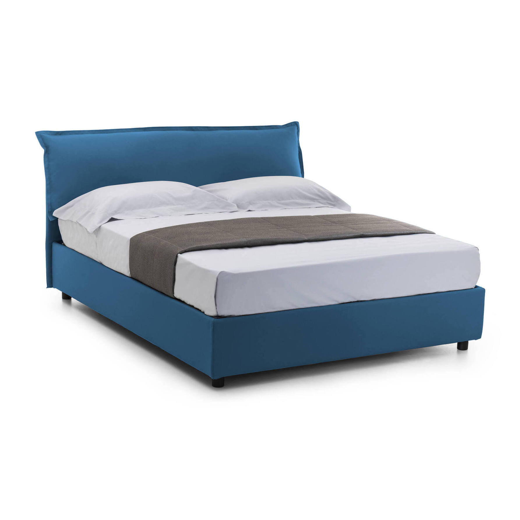 Letto matrimoniale Clodovea, Letto contenitore sfoderabile con testiera e giroletto contenitore imbottiti, 100% Made in Italy, con materasso 160x190 Cm incluso, Blu