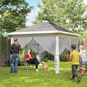 Carpa Plegable 3,3x3,3 m Pop-up, Cenador de Jardín con Altura Ajustable 3 Niveles, Doble Techo, 4 Mosquiteras Extraíbles y Bolsa Transporte, Impermeable, Anti-UV para Exterior, Fiestas, Gris