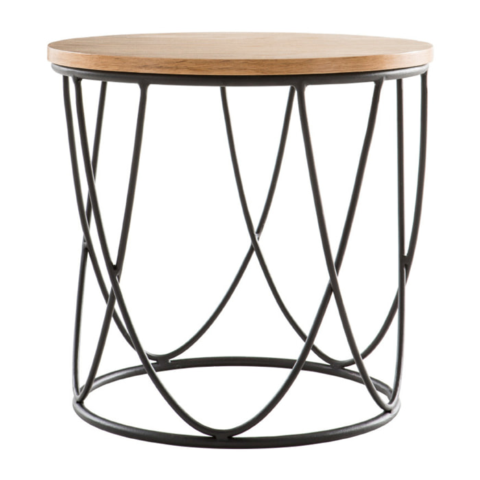 Table d'appoint ronde bois clair chêne et métal noir LACE