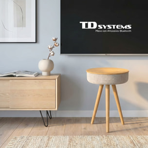 Mesa auxiliar altavoz portátil con sonido de 30W, Bluetooth, base de carga inalámbrica, batería de 2200mAh. Mesilla o mesita para dormitorio o sala de estar - TD Systems SM30B11WC [Madera cerezo]