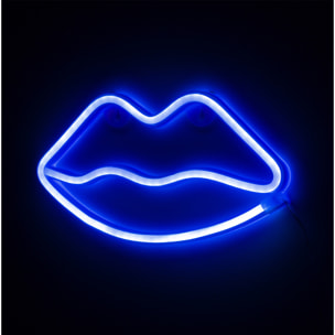 Neón colgante azul diseño Labios.