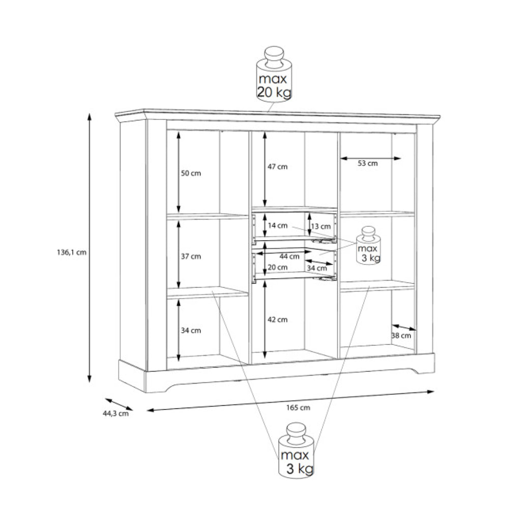 Buffet vitrine en bois effet chêne clair blanchi avec éclairage LED - ILONA