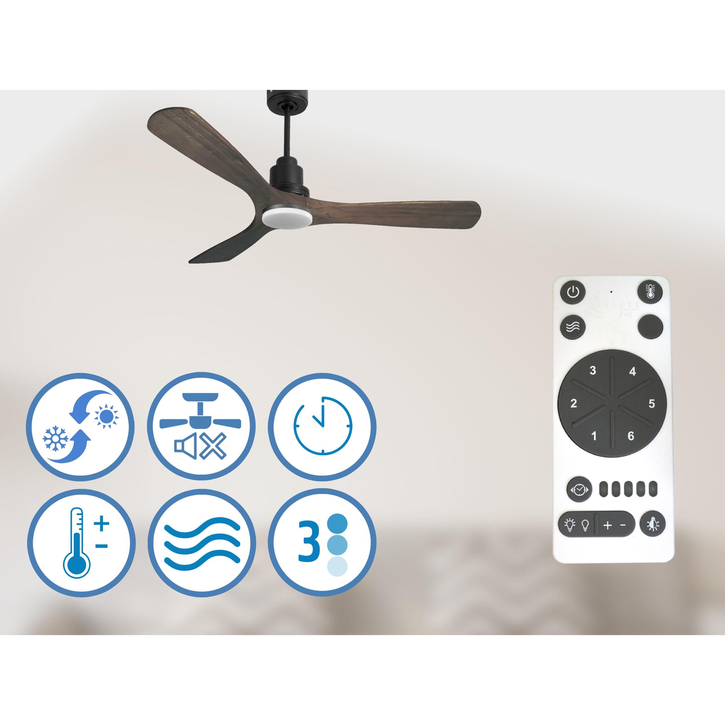 Ventilateur de plafond Réversible  Thermostat Dimmable Wifi Moteur à courant continu Toits en pente Télécommande Lumière à trois tons Hypersilence Mémoire