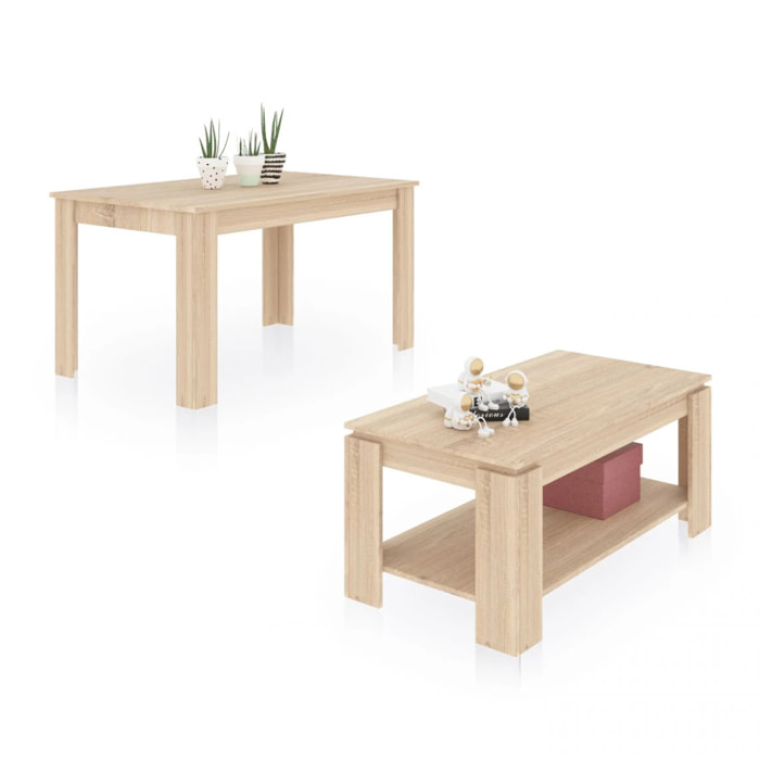 Pack mesa de comedor 140 y mesa de centro Lya Roble Canadian