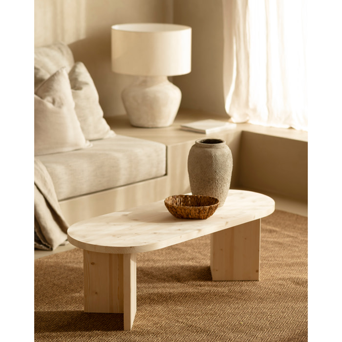Mesa de centro de madera maciza en tono natural de 120cm Alto: 40 Largo: 120 Ancho: 50