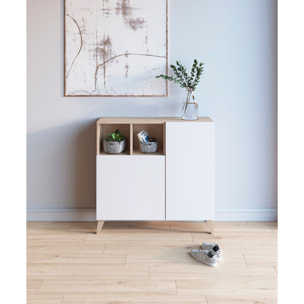 Zapatero Oslo melamina roble claro puertas blanco 87x90x27 cm