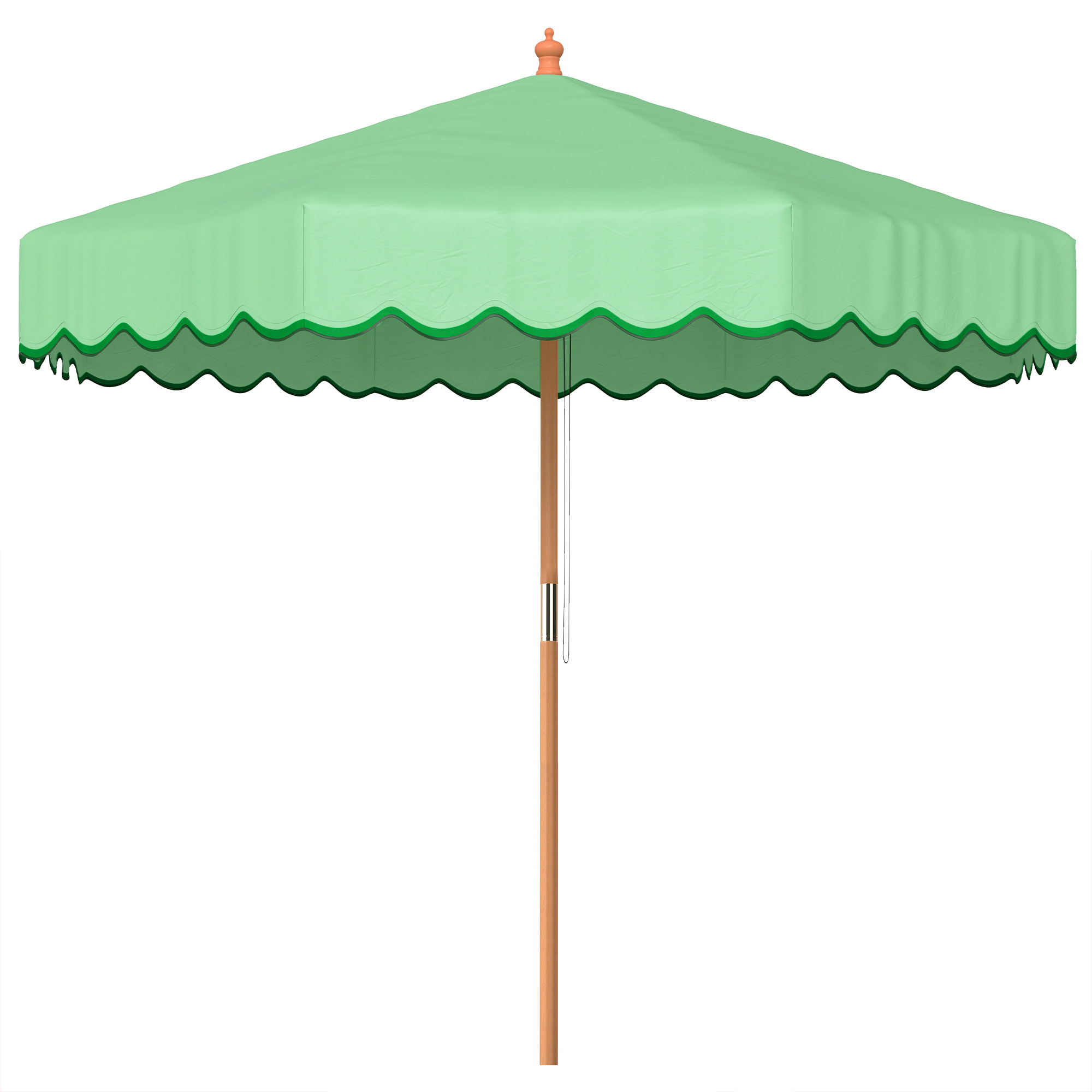 Parasol de jardin - parasol terrasse  rond avec volants rétro chic aspect bois protection UV -230 cm - vert clair