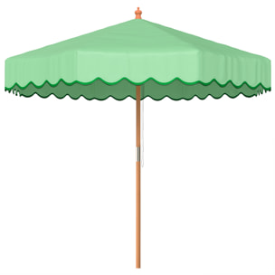 Parasol de jardin - parasol terrasse  rond avec volants rétro chic aspect bois protection UV -230 cm - vert clair