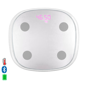 Bilancia intelligente Bluetooth con termometro. App con analisi corporea. Batteria ricaricabile.