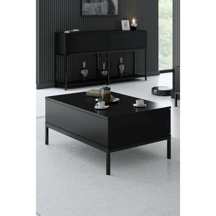 Tavolino da salotto Vespero, Tavolo basso da caffè, Portariviste per divano, Ripiano da soggiorno, 90x60h40 cm, Nero